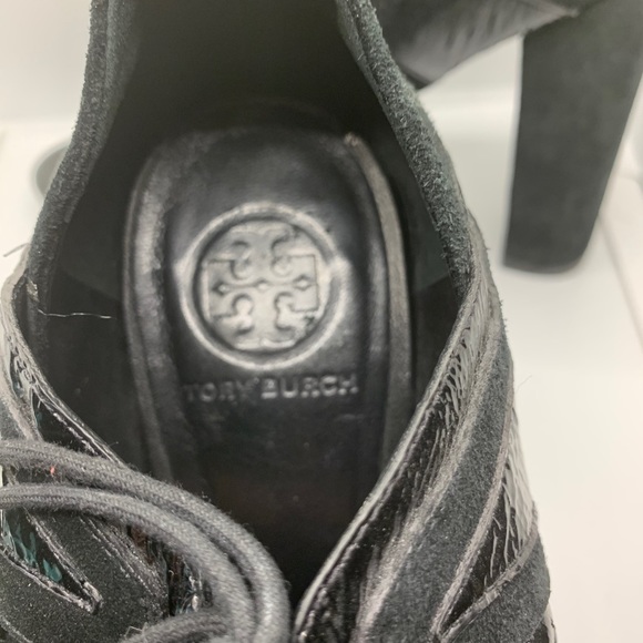 Tory Burch Suede & Patent Lace-Up Heels - Picture 5 of 10